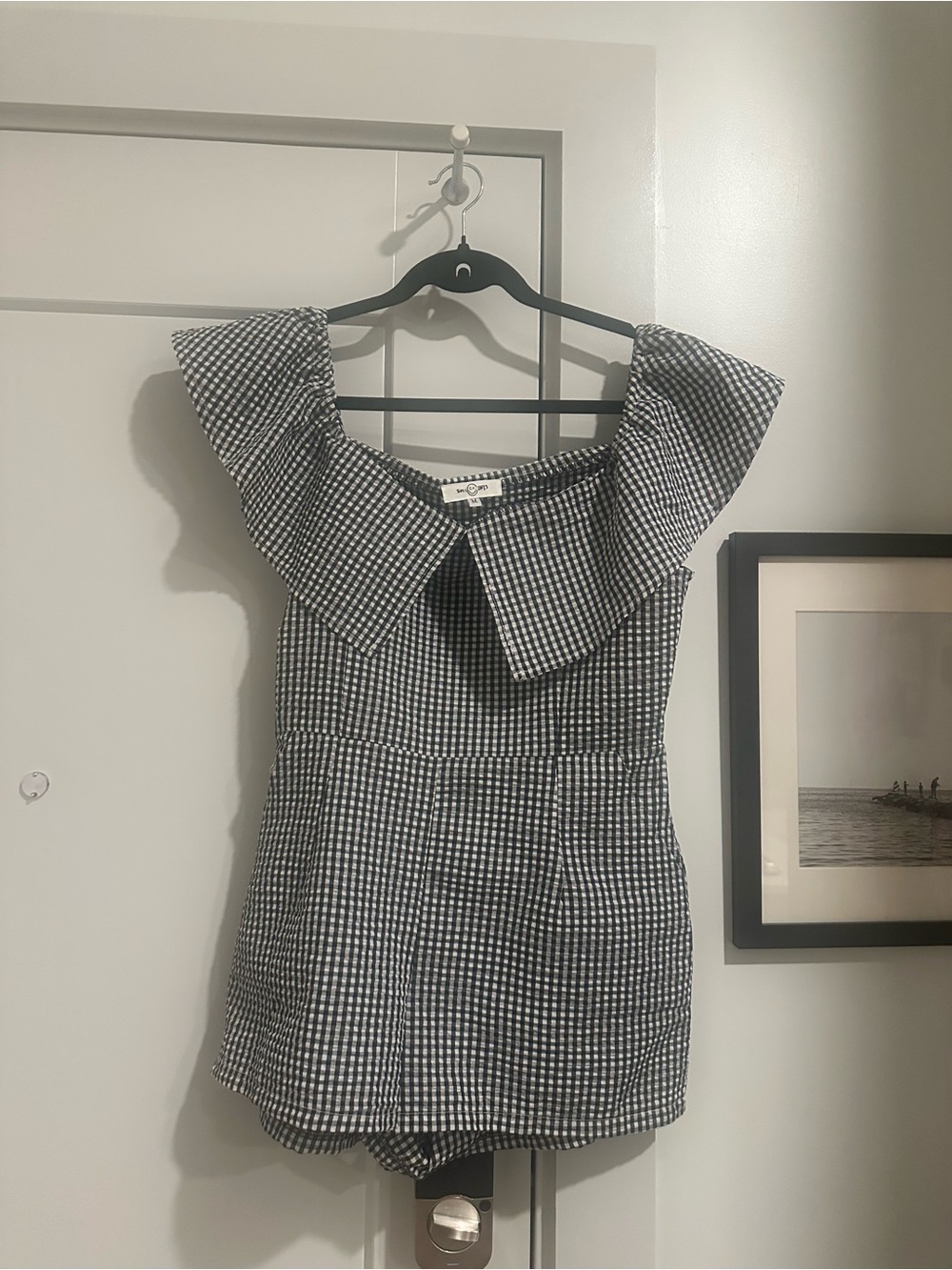 Gingham Off-Shoulder Romper - Black & White